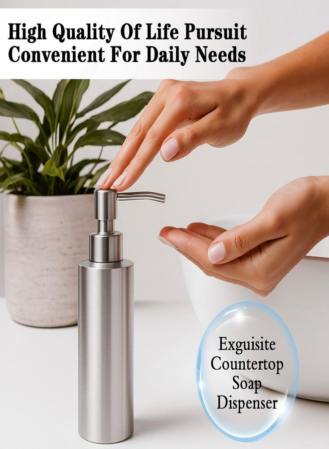 Limbeuuu 2 Pcs Brushed Nickel Soap Dispenser Stainless Steel Soap Dispenser(18.6 oz/550 Ml), Countertop Liquid Hand Soap Pump Bottle Rust Leak Proof Stand Free Metal Dispenser for Countertop Bathroom - Image 4